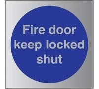 V Safety Fire Door Keep Locked Shut Sign - 100mm x 100mm - 3mm Brushed Alu Comp