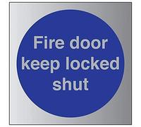 V Safety Fire Door Keep Locked Shut Sign - 100mm x 100mm - Self Adhesive Alu Effect