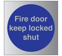 V Safety Fire Door Keep Locked Shut Sign - 150mm x 150mm - 1.6mm Alu Rigid Plastic