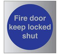 V Safety Fire Door Keep Locked Shut Sign - 150mm x 150mm - Self Adhesive Alu Effect