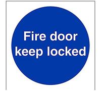 V Safety Fire Door Keep Locked Sign - 100mm x 100mm - 1mm Rigid Plastic