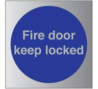 V Safety Fire Door Keep Locked Sign - 150mm x 150mm - 1.6mm Alu Rigid Plastic