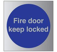 V Safety Fire Door Keep Locked Sign - 200mm x 200mm - Self Adhesive Alu Effect