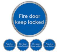 V Safety Fire Door Keep Locked Sign with Self Adhesive Backing - 75mm Round Aluminium Safety Sign Made in UK - Mandatory Blue Design - 0.5mm Metal - Single Sign or Packs of 5, 10, 20 (5)