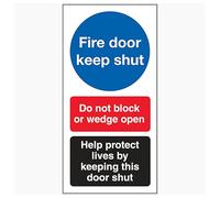 V Safety Fire Door Keep Shut/Do Not Block/Help Protect Lives 80 x 160 mm - Self Adhesive Vinyl Safety Sign