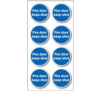 V Safety Fire Door Keep Shut Labels - Sheet of 8 x 75mm Safety Stickers - Self-Adhesive Vinyl Fire Safety Signs for Doors