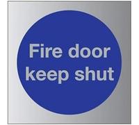 V Safety Fire Door Keep Shut Sign - 100mm x 100mm - 3mm Brushed Alu Comp