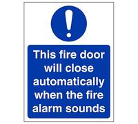 V Safety Fire Door Will Close Automatically - Portrait 100 x 150 mm - 3mm Aluminium Composite Safety Sign
