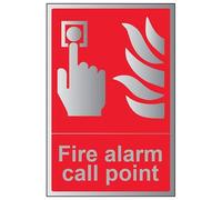 V Safety Fire Equipment-Fire Alarm Call Point Sign - 150mm x 200mm - 3mm Brushed Alu Comp