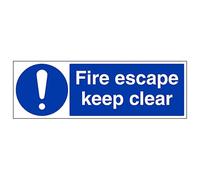 V Safety Fire Escape Keep Clear - Landscape 450 x 150 mm - Self Adhesive Vinyl - Aluminium Effect Safety Sign