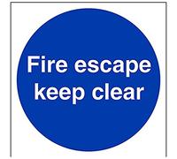 V Safety Fire Escape Keep Clear Mandatory Sign - 150mm x 150mm - Self Adhesive Vinyl