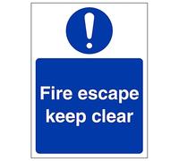 V Safety Fire Escape Keep Clear - Portrait 150 x 200 mm - 2mm Super-Tough Rigid Plastic Safety Sign