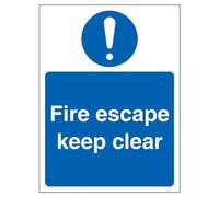 V Safety Fire Escape Keep Clear Sign - Portrait - 150mm x 200mm - Self Adhesive Vinyl