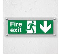 V Safety Fire Exit Arrow Down - 300 x 100 mm - Acrylic Perspex Cast Clear Safety Sign