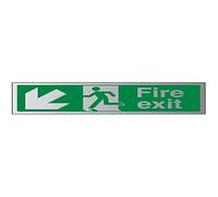 V Safety Fire Exit Arrow Down Left Sign - 450mm x 150mm - Self Adhesive Alu Effect