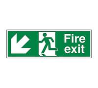 V Safety Fire Exit Arrow Down Left Sign - Landscape - 300mm x 100mm - 2mm Rigid Plastic