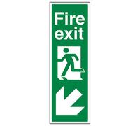 V Safety Fire Exit Arrow Down Left Sign - Portrait Rigid Plastic - 100X300mm (X3)
