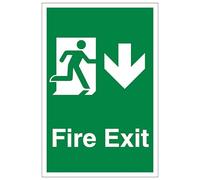 V Safety Fire Exit Arrow Down - Portrait 210 x 297 mm (A4) - 2mm Rigid Plastic Safety Sign