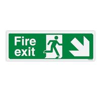 V Safety Fire Exit Arrow Down Right Safety Sign - 300 x 100 mm - Self-Adhesive Monomeric Vinyl