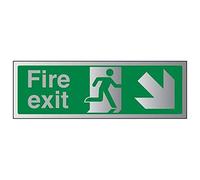 V Safety Fire Exit Arrow Down Right Sign - 300mm x 100mm - Self Adhesive Alu Effect