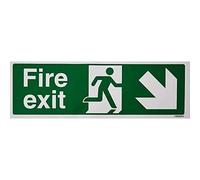 V Safety Fire Exit Arrow Down Right Sign - 300mm x 100mm - Self Adhesive Vinyl