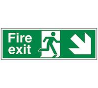 V Safety Fire Exit Arrow Down Right Sign - 450mm x 150mm - 1mm Rigid Plastic