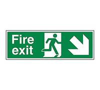 V Safety Fire Exit Arrow Down Right Sign - 600mm x 200mm - 1mm Rigid Plastic