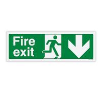V Safety Fire Exit Arrow Down Safety Sign - 300 x 100 mm - Economy 0.5mm Polypropylene Sign with Mount Film