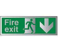 V Safety Fire Exit Arrow Down Sign - 300mm x 100mm - Self Adhesive Alu Effect