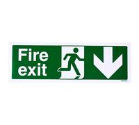 V Safety Fire Exit Arrow Down Sign - Landscape - 300mm x 100mm - 2mm Rigid Plastic, 14002AX-R2
