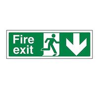 V Safety Fire Exit Arrow Down Sign - Landscape - 600mm x 200mm - 2mm Rigid Plastic