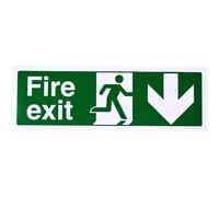V Safety Fire Exit Arrow Down Sign - Landscape - Green - 450 mm x 150 mm - Self Adhesive Vinyl