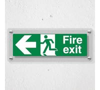 V Safety Fire Exit Arrow Left - 300 x 100 mm - Acrylic Perspex Cast Clear Safety Sign