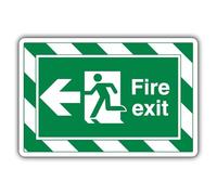 V Safety Fire Exit Arrow Left - ExtraViz 350 x 250 mm - Glow In The Dark 1mm Rigid Plastic Safety Sign