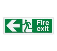 V Safety Fire Exit Arrow Left Safety Sign - 300 x 100 mm - Economy 0.5mm Polypropylene Sign with Mount Film