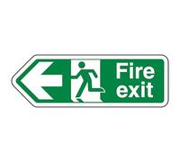 V Safety Fire Exit Arrow Left - Shaped Sign 300 x 100 mm - 3mm Brushed Aluminium Composite Safety Sign
