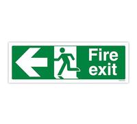 V Safety Fire Exit Arrow Left Sign - Landscape - 300mm X 100mm - Self Adhesive Vinyl