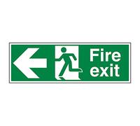 V Safety Fire Exit Arrow Left Sign - Landscape - 450mm x 150mm - Self Adhesive Vinyl
