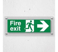 V Safety Fire Exit Arrow Right - 450 x 150 mm - Acrylic Perspex Cast Clear Safety Sign