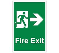 V Safety Fire Exit Arrow Right - Portrait 200 x 300mm - 1mm Rigid Plastic Safety Sign