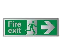 V Safety Fire Exit Arrow Right Sign - 600mm x 200mm - Self Adhesive Alu Effect