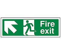 V Safety Fire Exit Arrow Up Left Sign - 300mm x 100mm - 1mm Rigid Plastic