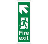 V Safety Fire Exit Arrow Up Left Sign - Portrait Rigid Plastic - 100X300mm (X3)