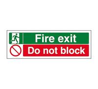 V Safety Fire Exit/Do Not Block 300 x 100 mm - 1mm Rigid Plastic Safety Sign