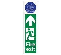V Safety Fire Exit Door Plate Man Left/Door Remain Unlocked Sign - 75mm x 300mm - 1mm Rigid Plastic