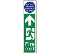 V Safety Fire Exit Door Plate Man Right/Door Remain Unlocked Sign - 75mm x 300mm - 1mm Rigid Plastic