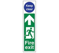 V Safety Fire Exit Door Plate Man Right/Keep Clear Sign - 75mm x 300mm - Self Adhesive Vinyl
