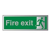 V Safety Fire Exit-Final Fire Exit Man Right Sign - 300mm x 150mm - 3mm Brushed Alu Comp