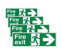V Safety Fire Exit - Fire Exit Arrow Right - 300 x 100 mm Restickable Safety Sign (Pack of 4)