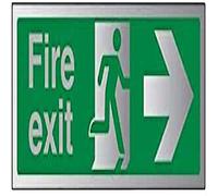 V Safety Fire Exit-Fire Exit Arrow Right Sign - 450mm x 150mm - 3mm Brushed Alu Comp